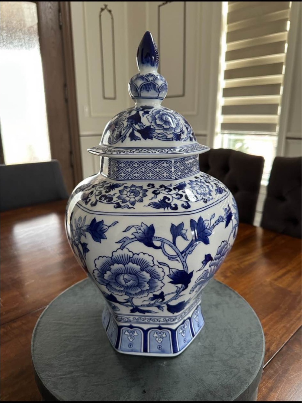 Blue and White Floral Porcelain Ginger Jar - Classic Home Art